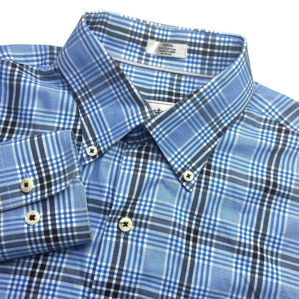 Peter Millar Cotton Blue Plaid Long Sleeve Button Down‎ Shirt Men's Small